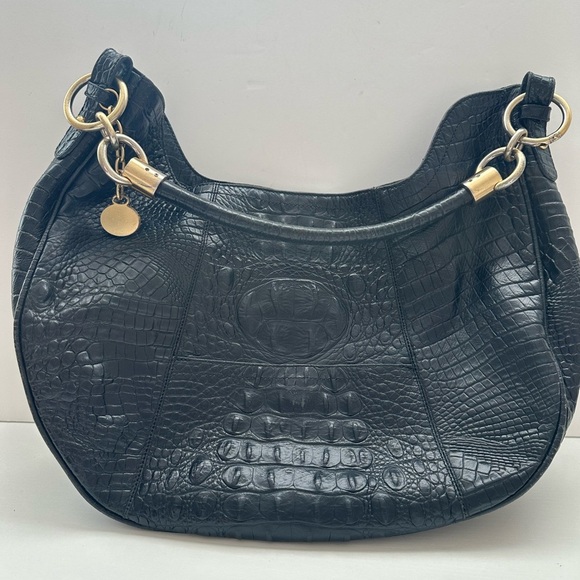 Brahmin Jacqueline Melbourne Hobo Tote Croc Embossed Black Leather Large Bag, - Picture 1 of 11